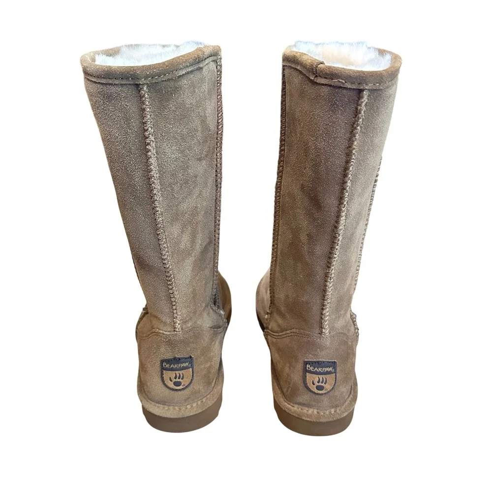 Bearpaw Elle Tall Wide Boots Women's 8 Hickory Brown Suede Sheepskin Cozy Casual